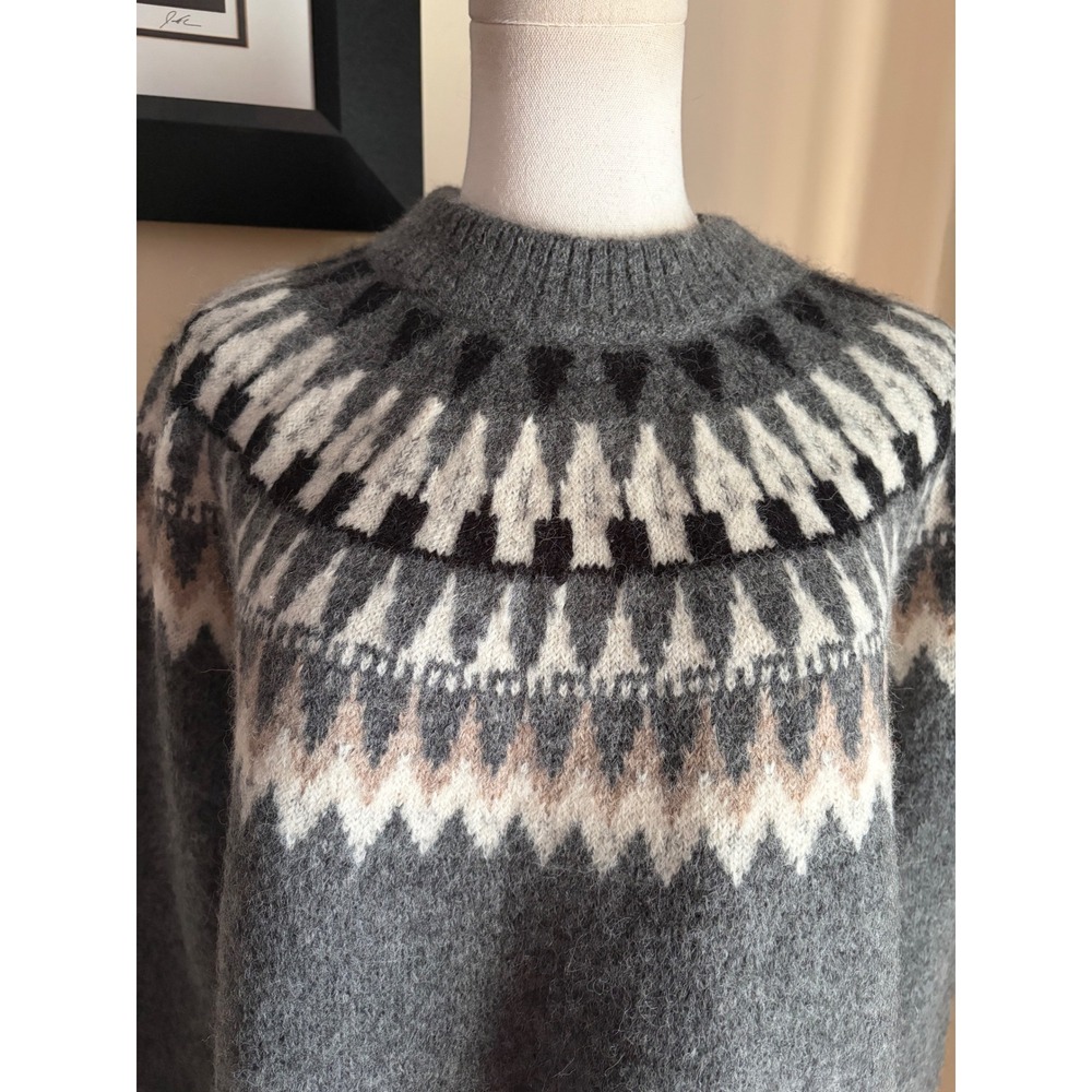 Pendleton Women's Grey Alpaca Oversized Fair Isle Crewneck Sweater Small - Picture 5 of 7